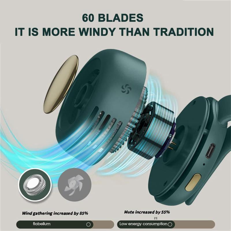 Portable Silent Mini Bladeless Electric Fan, 360° Rotatable Small Personal Fan with Clip, Rechargeable Rotating Fan Handheld Fan for Outdoor & Travel & Office, Handheld Turbo Fan, Neck Fan