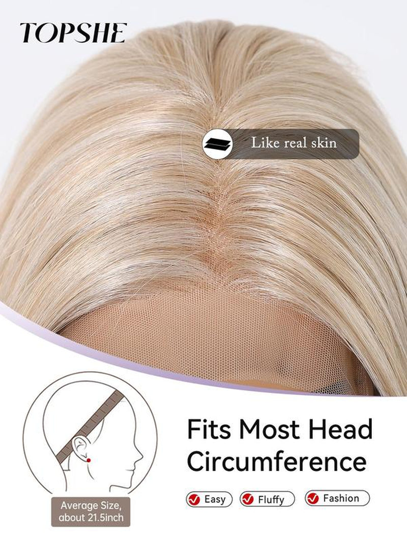 22 Inch Long Platinum Blonde Layered Straight Wigs for Women, Gorgeous Fluffy Wigs without Bangs, Synthetic Lace Front Wigs for Party Hairstyle, Daily Use