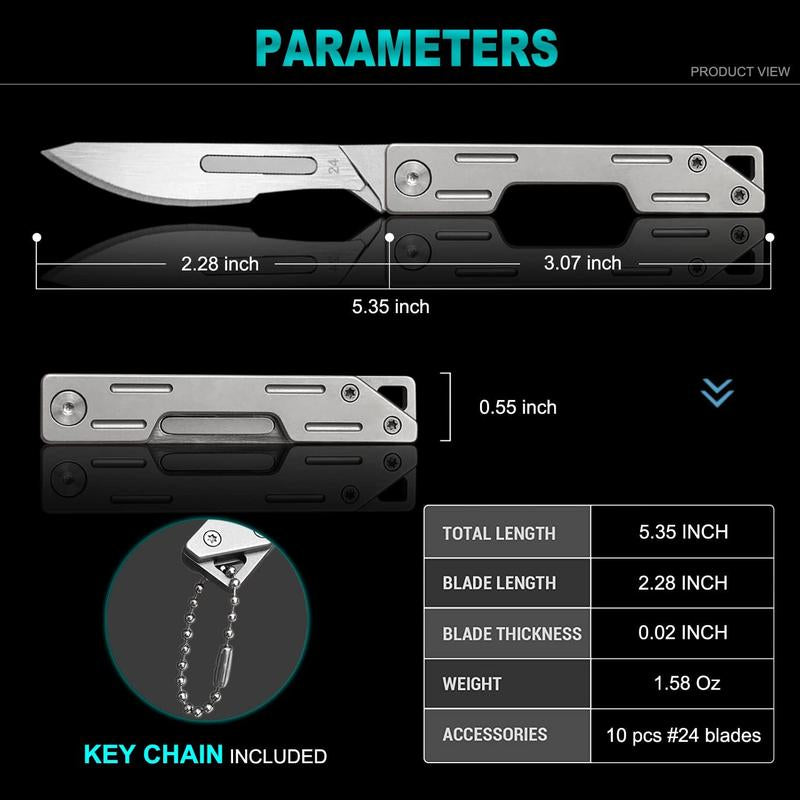 Folding Scalpel Knife, Father'S Day Gift,Edc Tool for Diy&Office, 3.07Inch Coin Pocket Fit for Outdoor Camping&Daily Carry(With 5Pcs Replaceable Blades)
