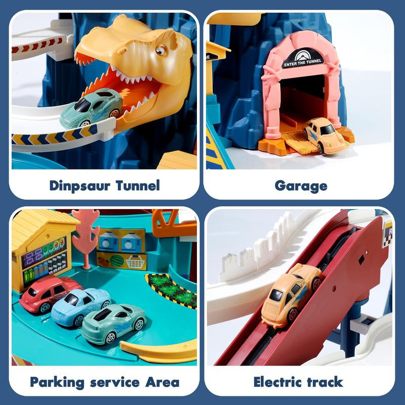 King Size Dinosaur Race Track Playset Toys for Kids Car Ramp Track Toys Adventure Car Garage Parking Toy Construction Racers Loop Vibrant
