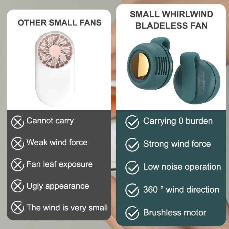 Portable Silent Mini Bladeless Electric Fan, 360° Rotatable Small Personal Fan with Clip, Rechargeable Rotating Fan Handheld Fan for Outdoor & Travel & Office, Handheld Turbo Fan, Neck Fan