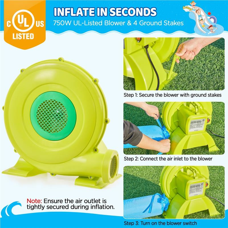 【#Fathersdaygift】Yaheetech 10-In-1 Water Bounce House with Slides for Kids Aged 3 to 8, Inflatable Bouncy Castle with Double Slides with 750W Blower & Toys & Accessories