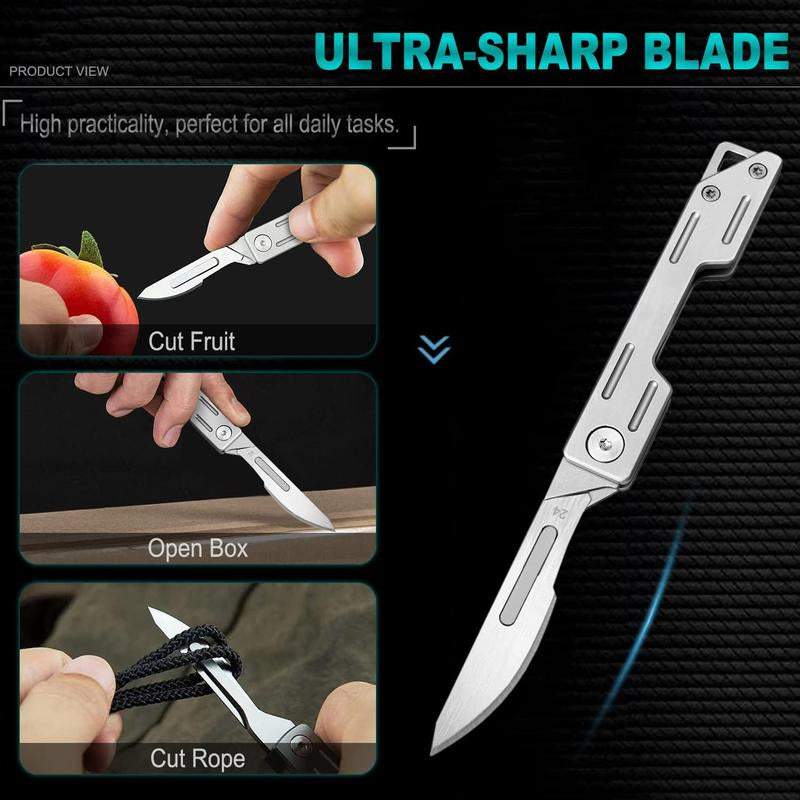 Folding Scalpel Knife, Father'S Day Gift,Edc Tool for Diy&Office, 3.07Inch Coin Pocket Fit for Outdoor Camping&Daily Carry(With 5Pcs Replaceable Blades)
