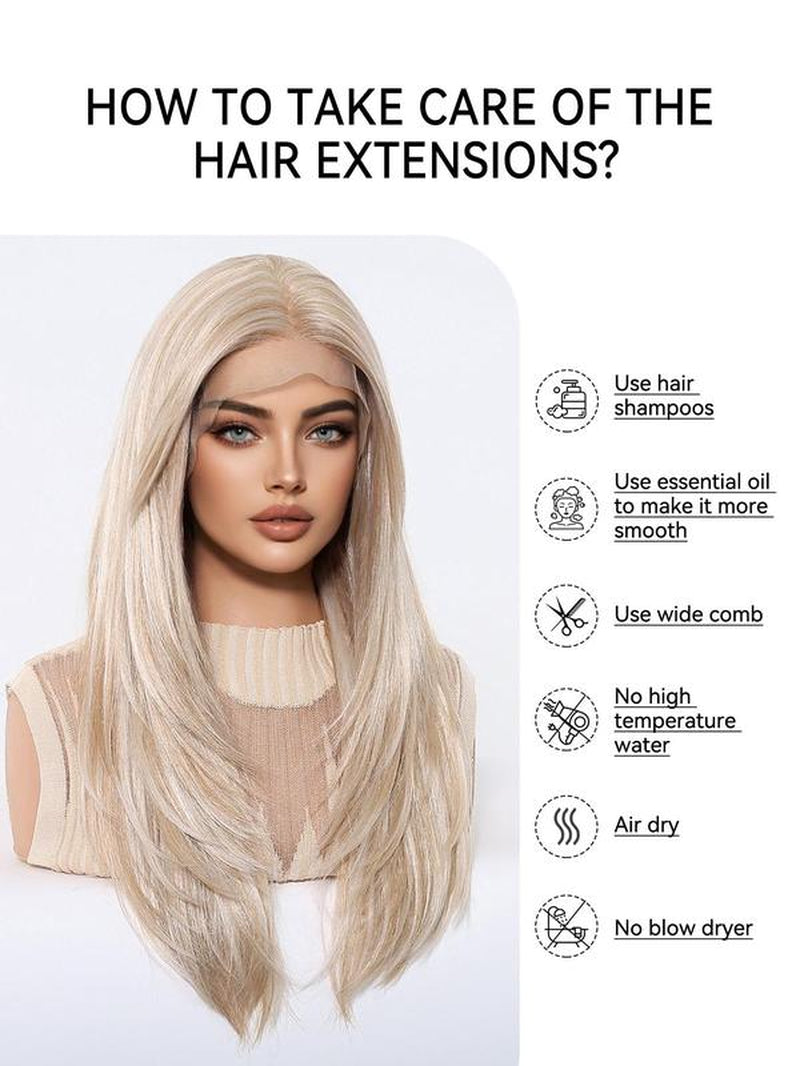 22 Inch Long Platinum Blonde Layered Straight Wigs for Women, Gorgeous Fluffy Wigs without Bangs, Synthetic Lace Front Wigs for Party Hairstyle, Daily Use