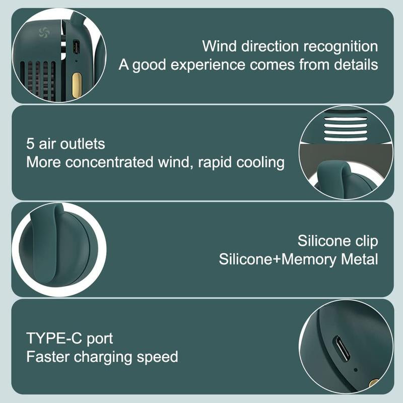 Portable Silent Mini Bladeless Electric Fan, 360° Rotatable Small Personal Fan with Clip, Rechargeable Rotating Fan Handheld Fan for Outdoor & Travel & Office, Handheld Turbo Fan, Neck Fan