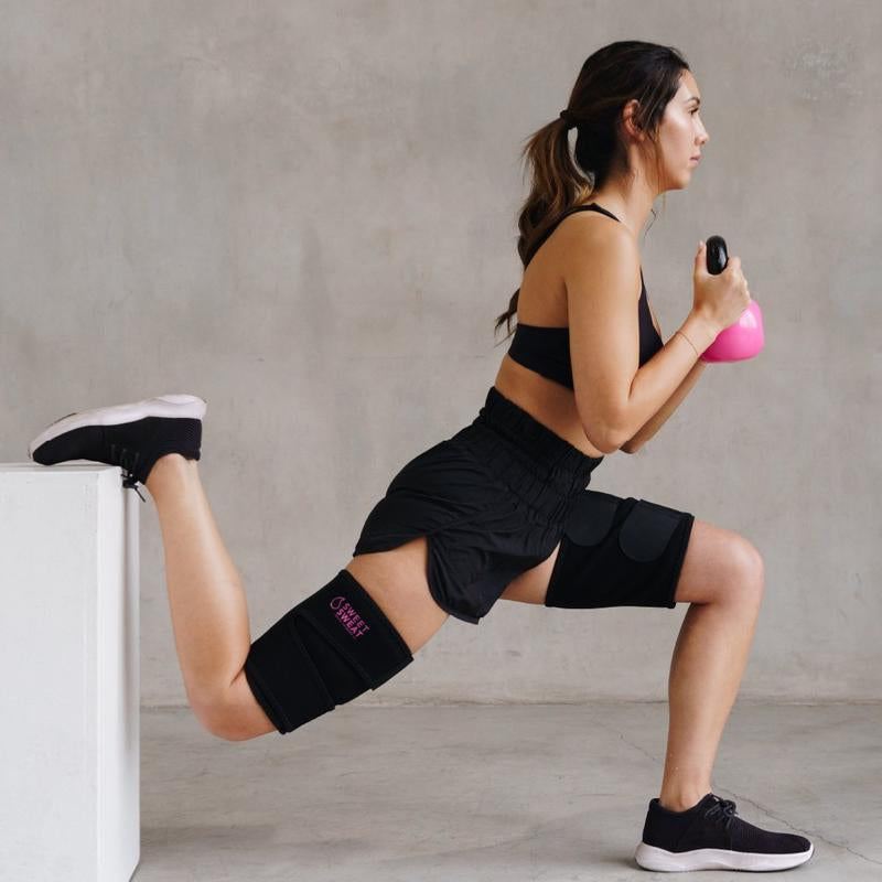 Sweet Sweat Thigh Trimmers for Men & Women by Sports Research | Increases Sweat & Activity to the Thighs during Exercise (Pink Logo, Medium)