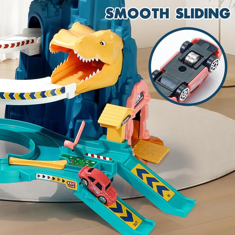 King Size Dinosaur Race Track Playset Toys for Kids Car Ramp Track Toys Adventure Car Garage Parking Toy Construction Racers Loop Vibrant