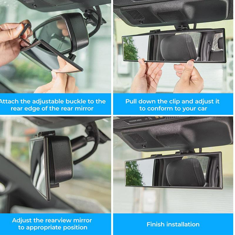 JOYTUTUS Universal 11.81 Inch Panoramic Convex Real View Mirror, Interior Clip-On Wide Angle to Reduce Blind Spot Effectively for Car SUV Trucks Clear Visibility Safety Install Rearview High Definition
